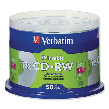 Verbatim® Cd-rw Datalifeplus Printable Rewritable Disc, 700 Mb-80 Min, 12x, Spindle, Silver, 50-pack freeshipping - TVN Wholesale